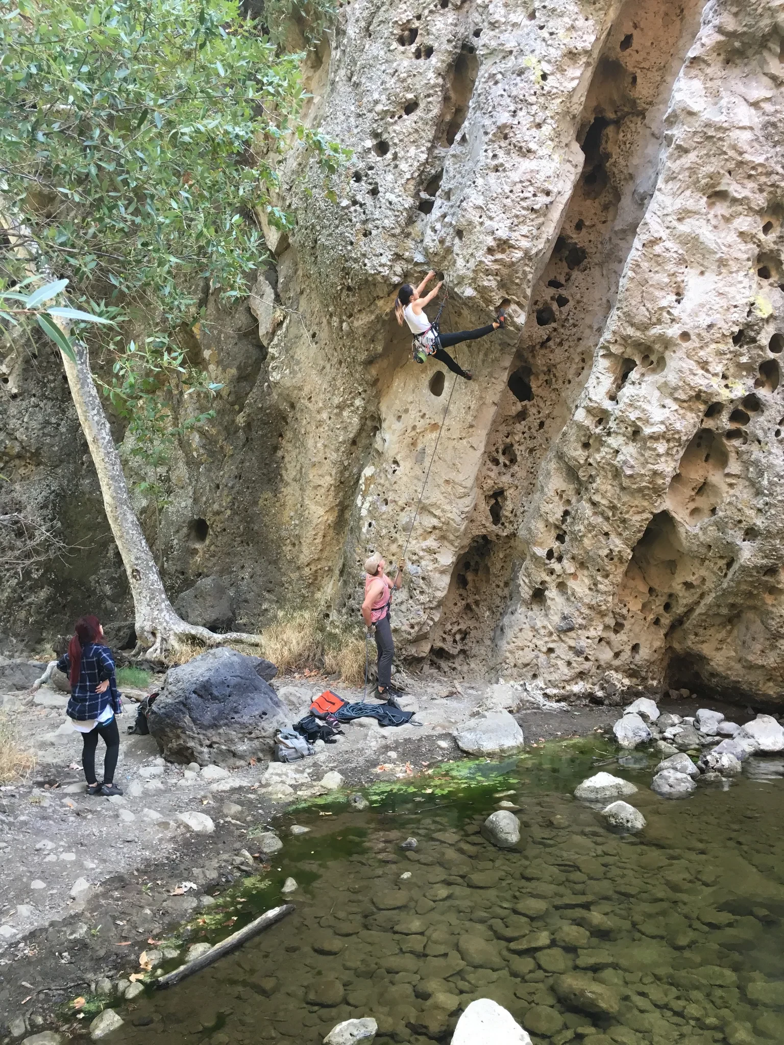 Climbers on a rock face in Topanga, California