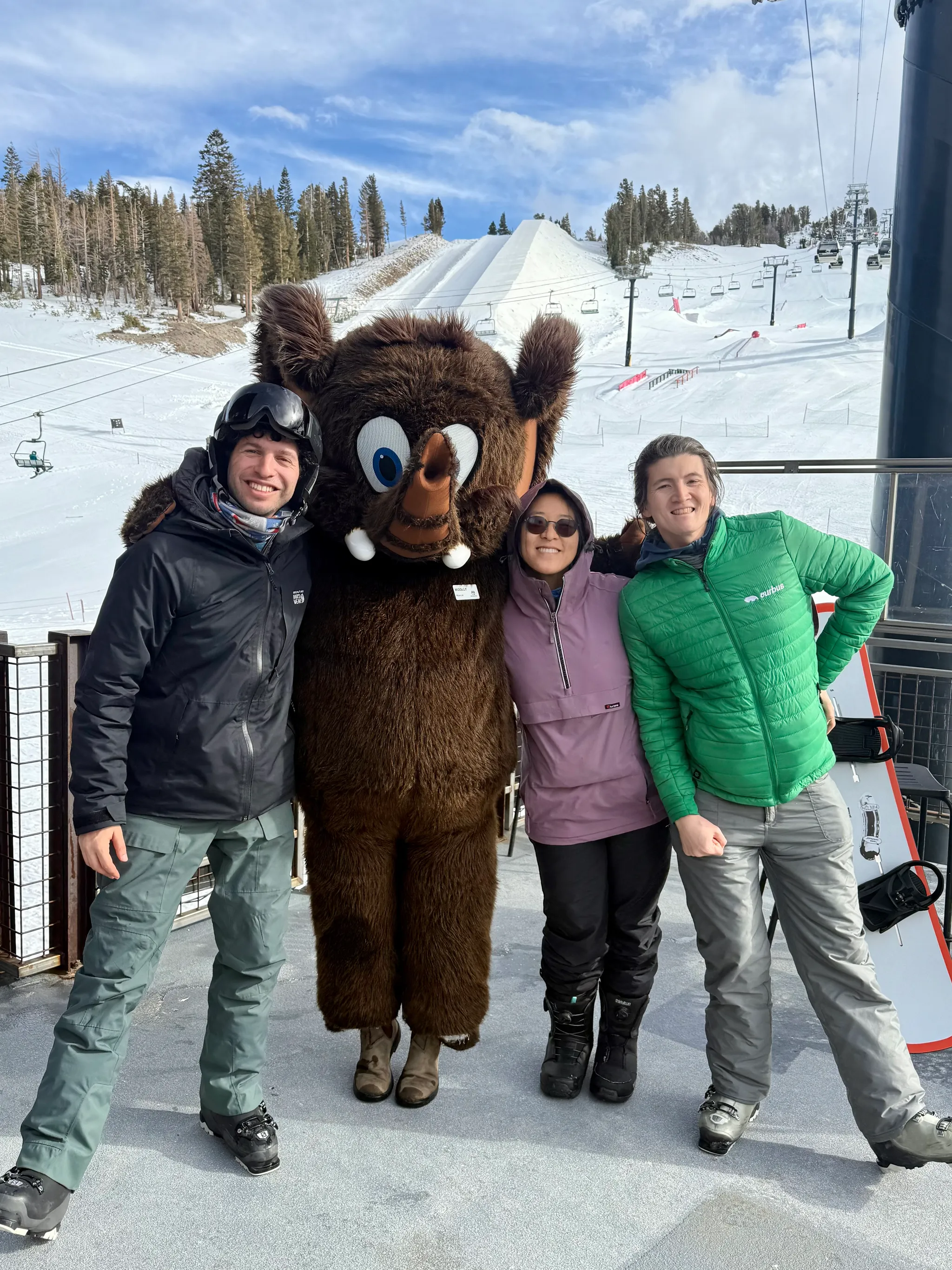 Woolly at Mammoth Mountain during snowboarding season